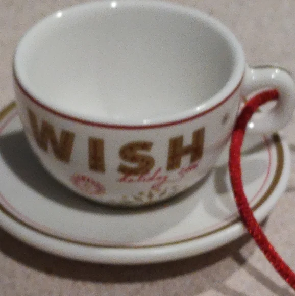 StarbucksWISHCHRISTMAS TreeTEACUP and attached  SAUCER ORNAMENT2006New - Picture 2 of 13